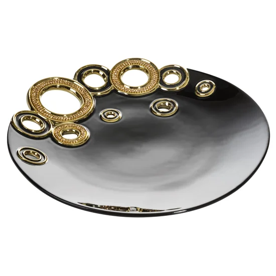 Misa ELEN z dolomitu z ażurową aplikacją zdobiona kryształami czarno-złota - 34.5 x 32.5 x 4.5 cm - czarny