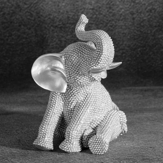 SŁOŃ - figurka dekoracyjna ELDO o drobnym strukturalnym wzorze - 14 x 12 x 18 cm - srebrny
