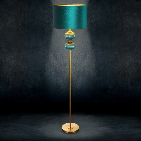Lampa stojąca LAILA z welwetowym  abażurem - ∅ 46 x 174 cm - turkusowy