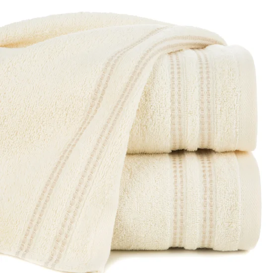 Ręcznik ALLY z bordiurą w pasy przetykany kontrastującą nicią miękki i puszysty, zero twist - 30 x 50 cm - kremowy
