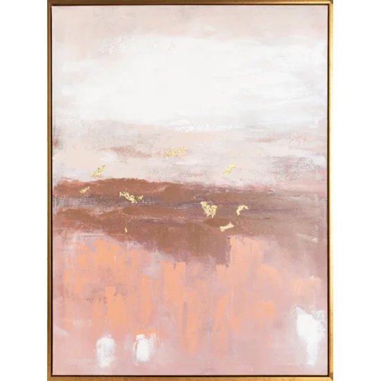 Obraz ILLUSION 2 abstrakcyjny ręcznie malowany na płótnie w złotej ramce - 60 x 80 cm - różowy