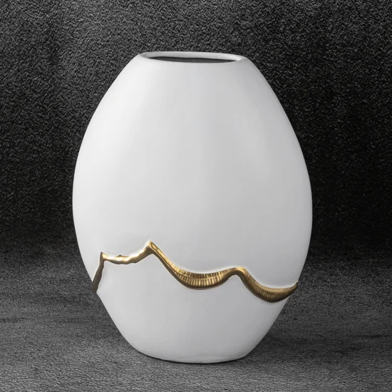 Wazon ceramiczny EBRU biało-złoty - 24 x 12 x 30 cm - biały
