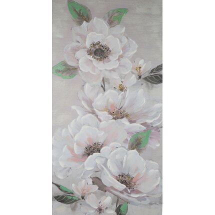 Obraz FLOWERY ręcznie malowany na płótnie kwiat podkreślony lśniącymi akcentami 60 x 120 cm beżowy,zielony | Eurofirany