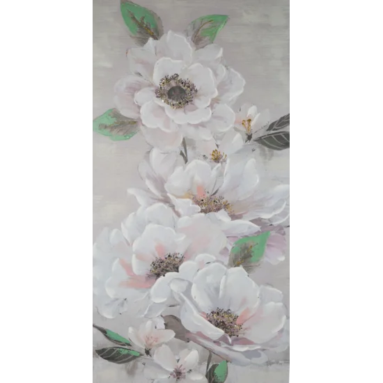 Obraz FLOWERY  ręcznie malowany na płótnie kwiat podkreślony lśniącymi akcentami - 60 x 120 cm - beżowy