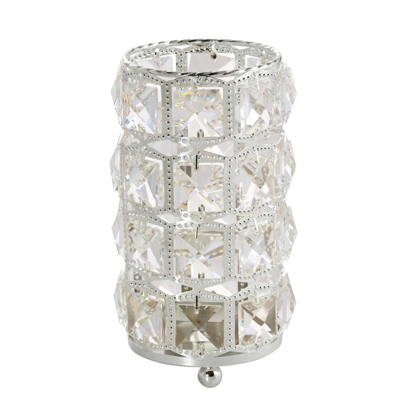 Świecznik HANA 2 z metalu szkła i kryształków w stylu glamour, srebrny