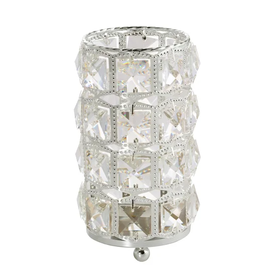Świecznik HANA 2 z metalu szkła i kryształków w stylu glamour, srebrny - ∅ 10 x 16 cm - srebrny