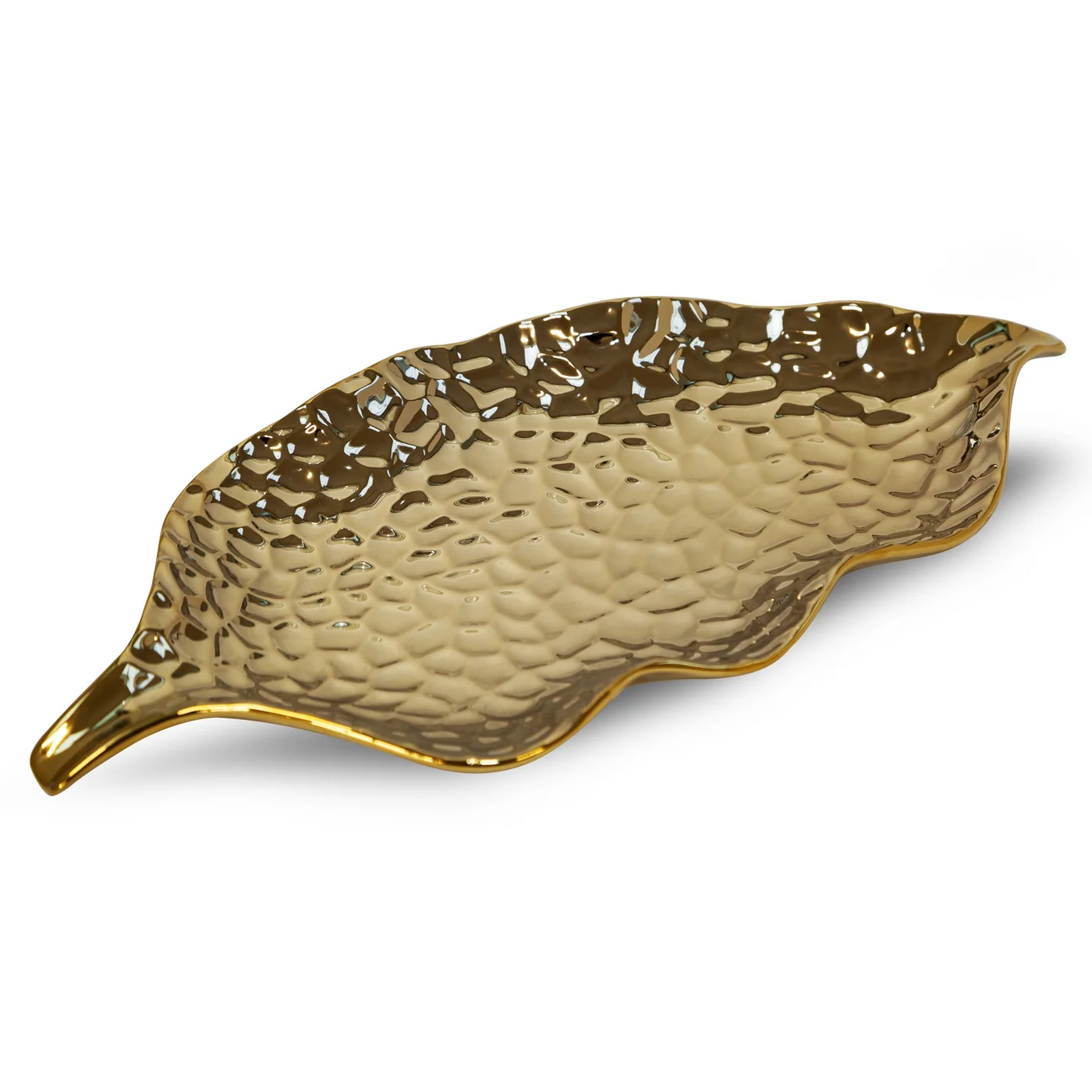 Liść - patera ceramiczna złota