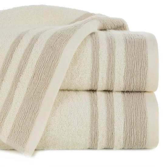 Ręcznik MERY bawełniany zdobiony bordiurą w subtelne pasy - 50 x 90 cm - kremowy