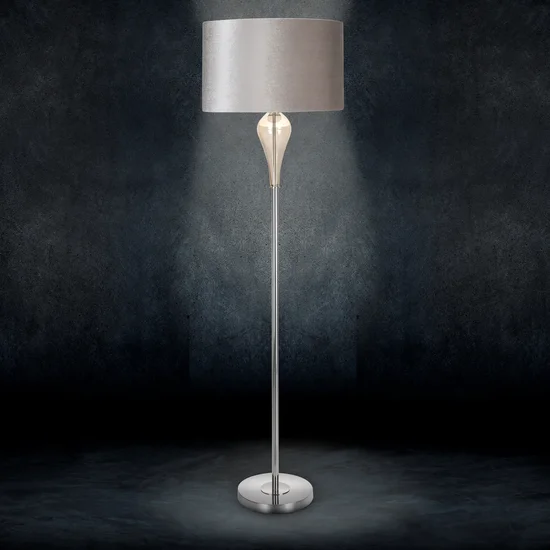 Lampa stojąca NELL na podstawie łączącej szkło i metal z welwetowym abażurem - ∅ 46 x 157 cm - popielaty