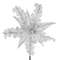 Świąteczny kwiat dekoracyjny z tkaniny zdobiony brokatem - 29 cm - srebrny 2