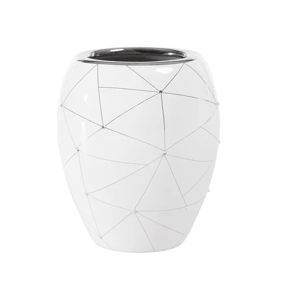 Wazon ceramiczny NILA zdobiony geometrycznym motywem oraz cyrkoniami - 12 x 10 x 15 cm - biały