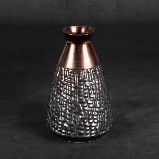 Wazon ceramiczny MORENA z wytłaczanym wzorem - ∅ 16 x 24 cm - stalowy