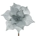Świąteczny kwiat dekoracyjny z welwetu ze srebrnymi brzegami - 20 cm - srebrny 2