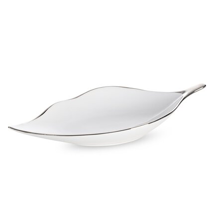 Patera ceramiczna dekoracyjna ABBI w kształcie liścia 13 x 30 x 5 cm biały,srebrny