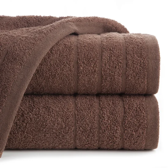 Ręcznik RENI o klasycznym designie z bordiurą w formie trzech tkanych paseczków - 50 x 90 cm - brązowy