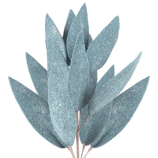 LIŚCIE OZDOBNE, kwiat sztuczny dekoracyjny z pianki obsypany brokatem - 85 cm - jasnoniebieski