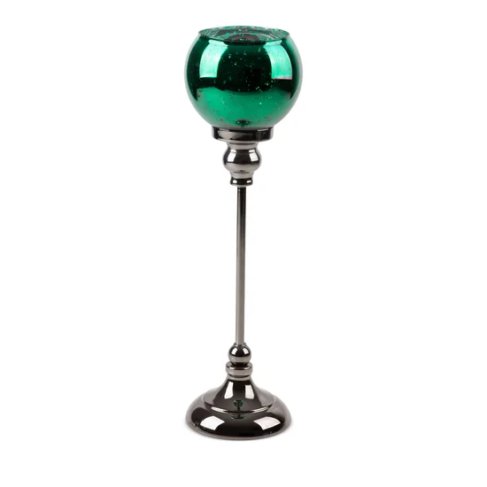Świecznik bankietowy szklany FIBI  na wysmukłej metalowej  nóżce ze szklanym kloszem - ∅ 12 x 30 cm - zielony