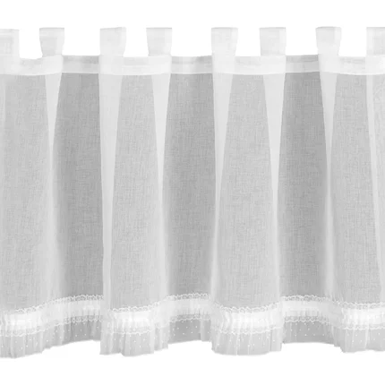 Zazdrostka MARY z etaminy zdobiona aplikacją z dodatkiem perełek Zazdrostka MARY z etaminy zdobiona aplikacją z dodatkiem perełek - 60 x 150 cm
