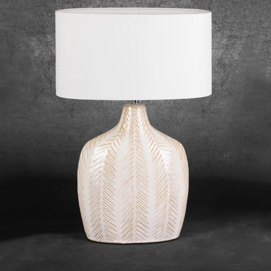 Lampa ceramiczna LIZA z wytłaczanym wzorem - 38 x 18 x 58 cm - kremowy
