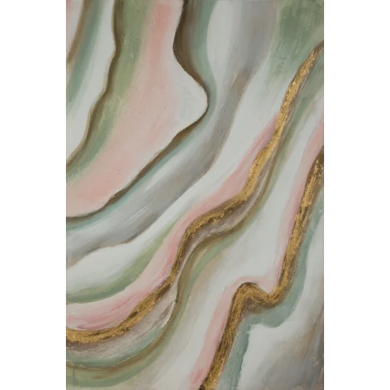 Obraz WELLING  abstrakcyjny, ręcznie malowany na płótnie - 60 x 90 cm - zielony