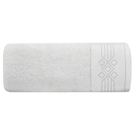 Ręcznik kąpielowy 50x90 cm bawełniany kolor biały z geometrycznym ornamentem 520 g/m2 KAMELA Ręcznik kąpielowy 50x90 cm bawełniany kolor biały z geometrycznym ornamentem 520 g/m2 KAMELA - 50 x 90 cm