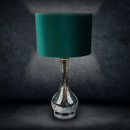 Lampa stołowa ADA na szklanej podstawie z ciemnozielonego szkła z welwetowym abażurem Lampa stołowa ADA na szklanej podstawie z ciemnozielonego szkła z welwetowym abażurem - ∅ 36 x 69 cm