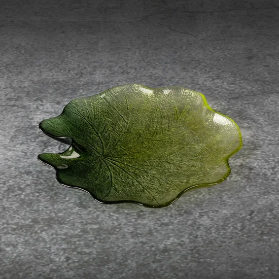 Patera NILA ze szkła artystycznego w kształcie liścia lilii wodnej - ∅ 24 x 3 cm - zielony
