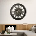 Duży dekoracyjny zegar ścienny z rzymskimi cyframi i ruchomymi kołami zębatymi w stylu industrialnym,60 cm średnicy - 60 x 7 x 60 cm - stalowy 4
