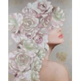 Obraz ROSALIE ręcznie malowany na płótnie portret kobiety z kwiatami na głowie - 80 x 100 cm - szary 1