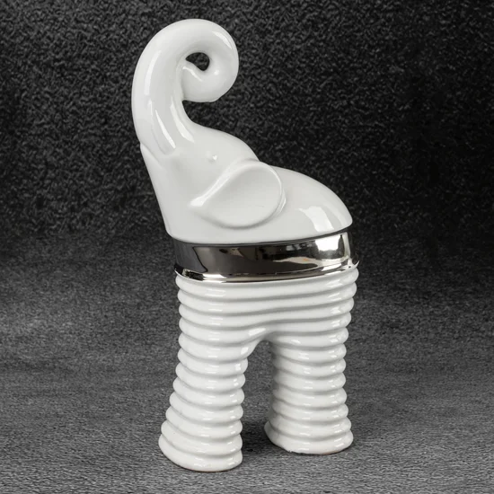 Figurka ceramiczna ZELDA słoń o prążkowanej fakturze - 13 x 7 x 25 cm - biały