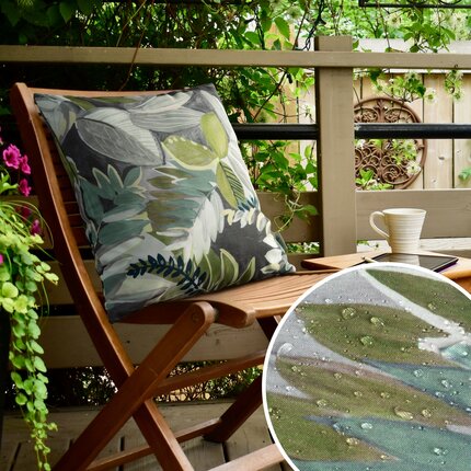 Poszewka GARDEN na taras oraz balkon z tkaniny wodoodpornej zdobiona motywem roślinnym 45 x 45 cm zielony,szary | Eurofirany