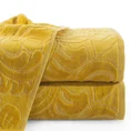 Welurowy ręcznik zdobiony na całej powierzchni żakardowym kwiatowo-ornamentowym wzorem - 50 x 90 cm - musztardowy 1