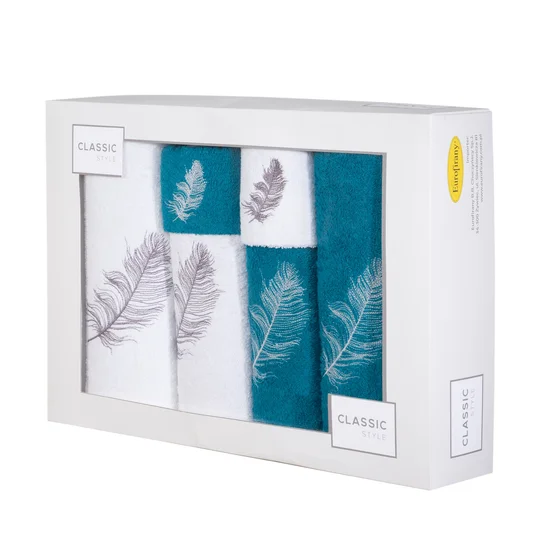 Komplet ręczników NADIA z haftem w kartonowym opakowaniu - 53 x 37 x 11 cm - biały