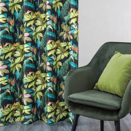 DESIGN 91 Zasłona LIVY welwetowa z nadrukiem liści i kwiatów DESIGN 91 Zasłona LIVY welwetowa z nadrukiem liści i kwiatów - 140 x 250 cm