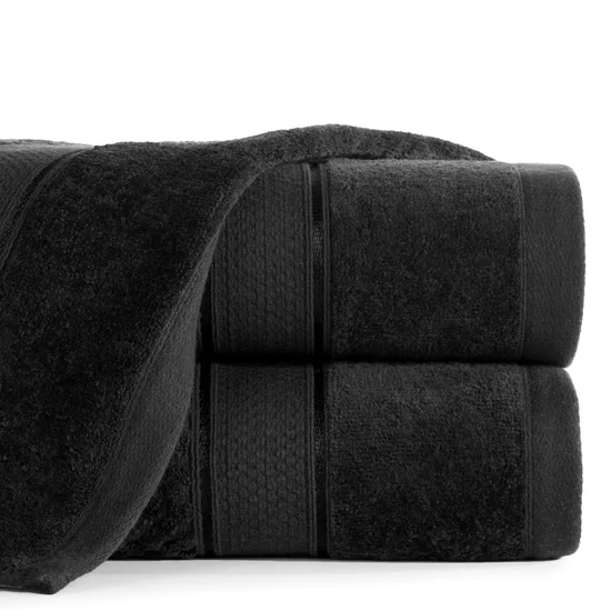 EUROFIRANY CLASSIC Puszysty ręcznik JESSI z fakturą wytłaczanej krateczki i welurową bordiurą - 30 x 50 cm - czarny