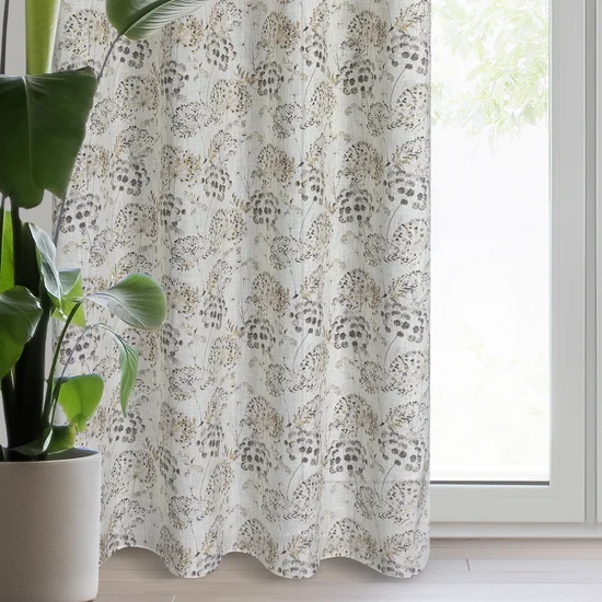Zasłona MIRA z tkaniny z dodatkiem lnu w stylu eko zdobiona nadrukiem polnych kwiatów - 140 x 250 cm - naturalny