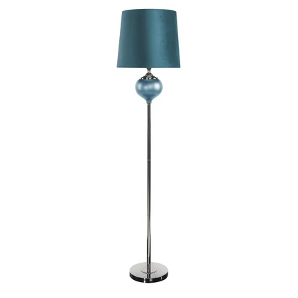Lampa stojąca MALIA na podstawie łączącej perłowe szkło i metal z welwetowym abażurem Lampa stojąca MALIA na podstawie łączącej perłowe szkło i metal z welwetowym abażurem - ∅ 41 x 172 cm