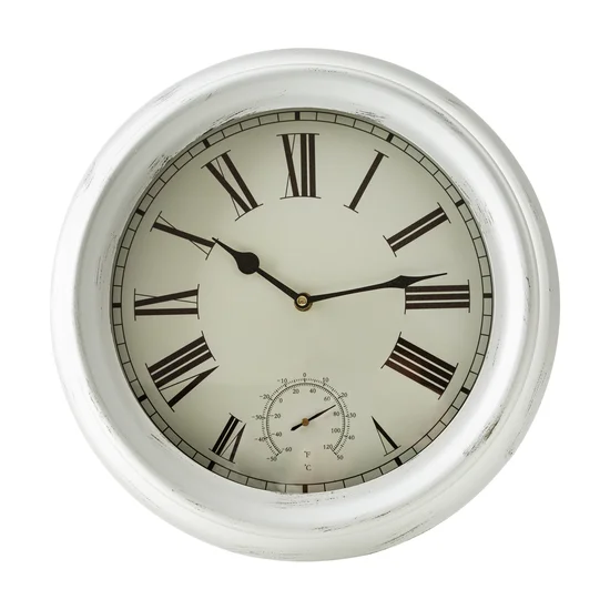 Zegar ścienny dworcowy z rzymskimi cyframi, styl retro, 37 cm średnicy - 37 x 5 x 37 cm - biały