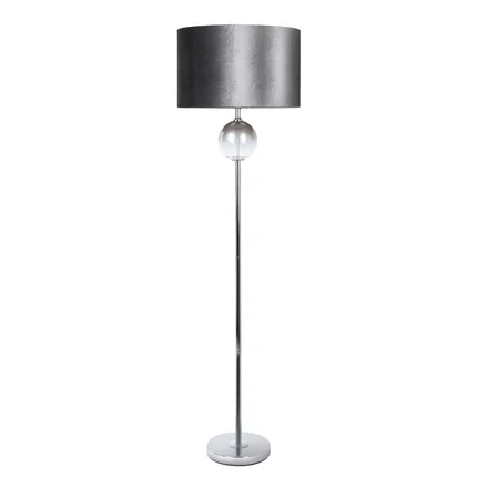 Lampa stojąca KELSI na podstawie łączącej szkło i metal z welwetowym abażurem Lampa stojąca KELSI na podstawie łączącej szkło i metal z welwetowym abażurem - ∅ 43 x 157 cm