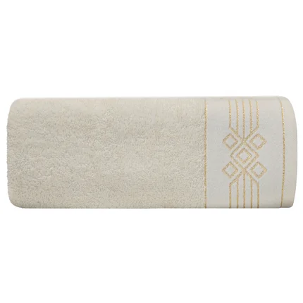 Ręcznik kąpielowy 50x90 cm bawełniany kolor kremowy z geometrycznym ornamentem 520 g/m2 KAMELA Ręcznik kąpielowy 50x90 cm bawełniany kolor kremowy z geometrycznym ornamentem 520 g/m2 KAMELA - 50 x 90 cm