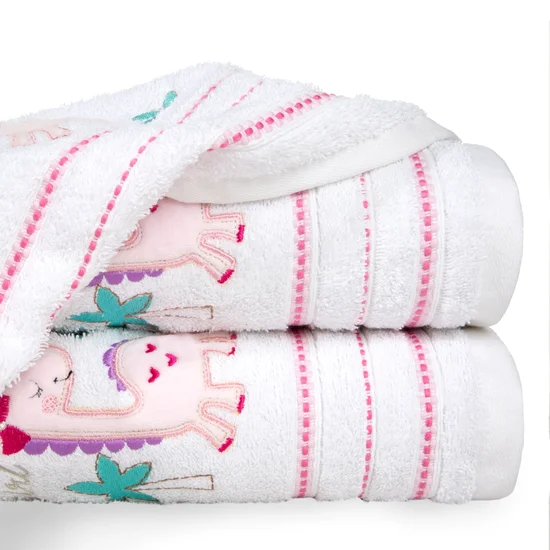 Ręcznik BABY z haftowaną aplikacją z dinozaurem - 50 x 90 cm - biały