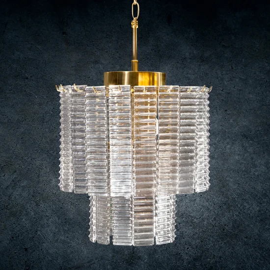 Lampa DALIA z prostokątnymi szklanymi zawieszkami - ∅ 32 x 40 cm - złoty