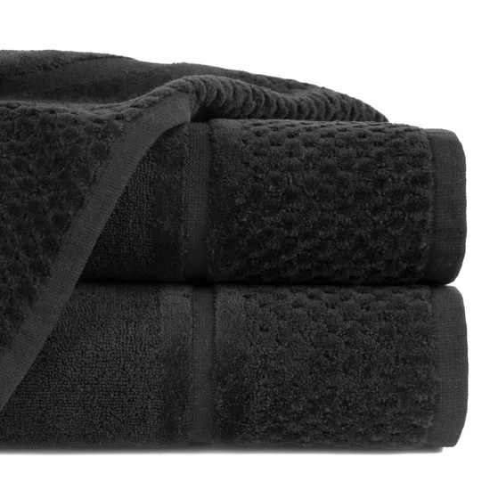 Ręcznik z welurową bordiurą o ryżowej fakturze - 50 x 90 cm - czarny