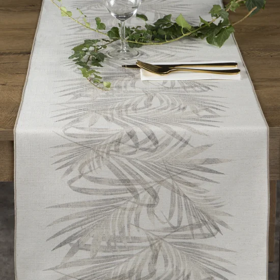 Bieżnik INES z nadrukowanym motywem liści palmowych - 40 x 180 cm - beżowy