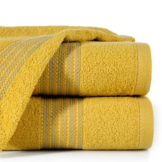 Ręcznik bawełniany z ozdobnym stebnowaniem - 50 x 90 cm - musztardowy