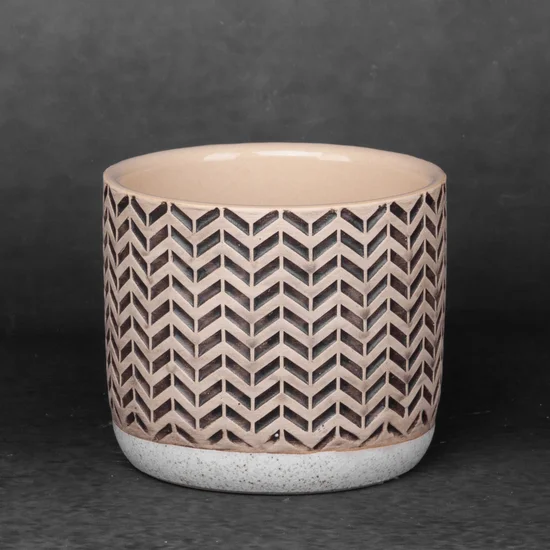 Donica ceramiczna KERI z geometrycznym wzorem - ∅ 11 x 10 cm - kremowy