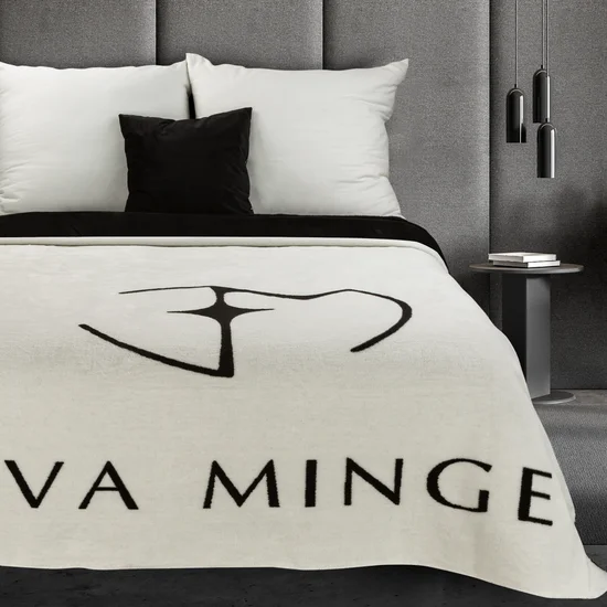 EVA MINGE Miękki dwustronny koc SILK 6 akrylowo-bawełniany z logo - 220 x 240 cm - biały