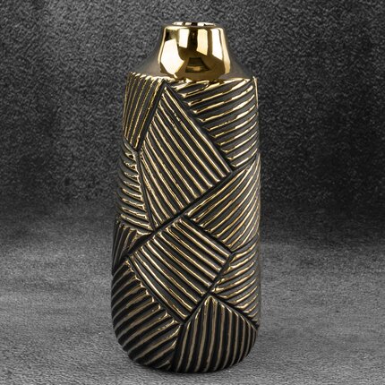 Wazon ceramiczny EMMI z wytłaczanym geometrycznym wzorem ∅ 12 x 25 cm czarny,złoty