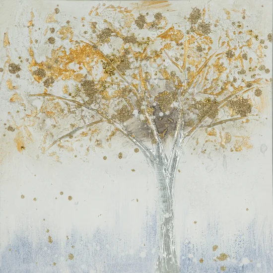 Obraz TREE ręcznie malowany na płótnie dekorowany brokatem i kryształkami - 40 x 40 cm - biały