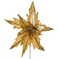 Świąteczny kwiat dekoracyjny z welwetowej tkaniny zdobiony koralikami i brokatem - 28 cm - złoty 2